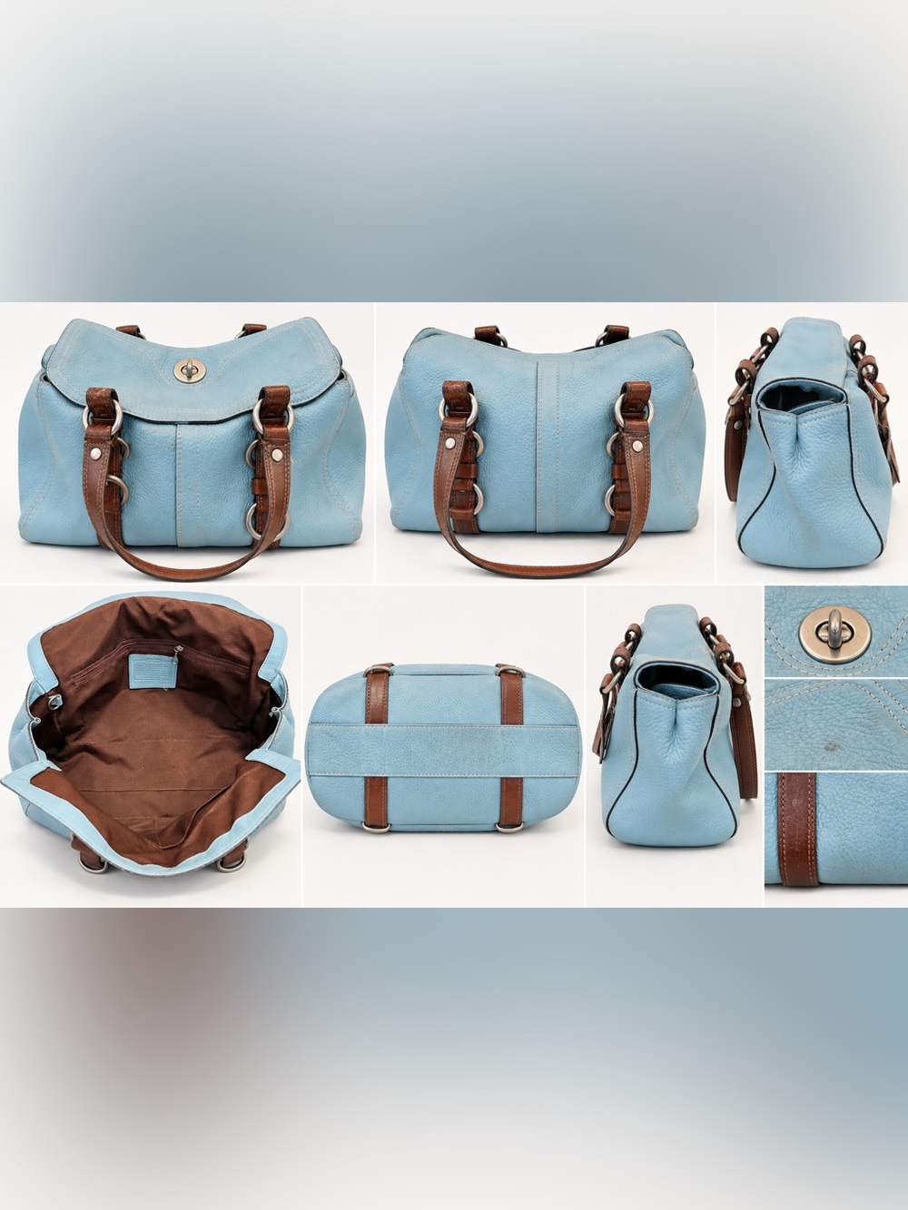 Vintage Coach Chelsea Pebbled Leather Satchel – Powder Blue & Chocolate Brown